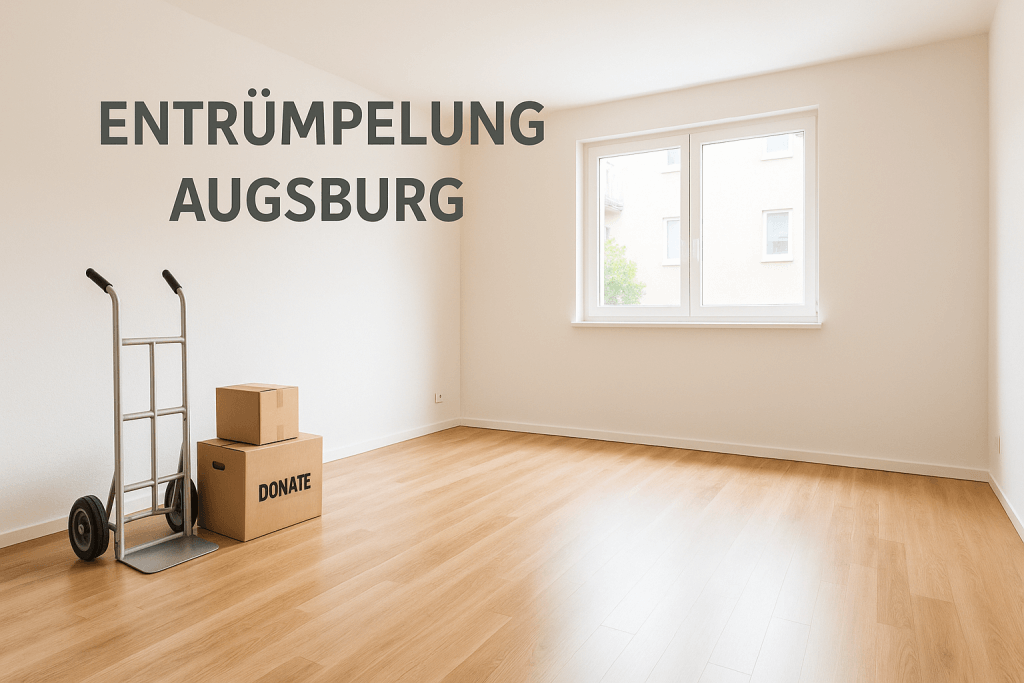 Entrümpelung Augsburg – Container und Umzugskartons vor Wohnungsfenster